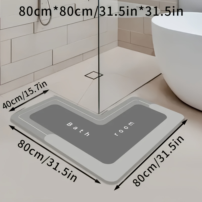 1pc Easy L-shaped Design Bathroom Anti-slip Mat, Mud Material L-shaped Floor Mat, 1500g Per , Machine Washable Mat, Very Suitable For Modern Home Decor, Bathroom Carpet