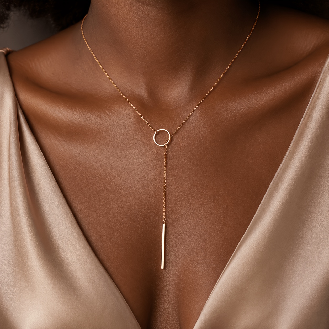 Ethnic Style Women's Necklace — Alloy Ring Design with Bar Pendant