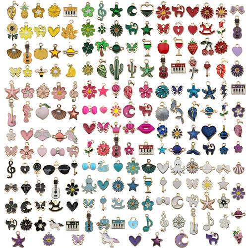 200pcs golden plated enamel charms assorted jewelry making pendants for diy necklace bracelet earring craft supplies alloy vibrant colors jewelry making supplies vibrant charms durable charms jewelry making kits