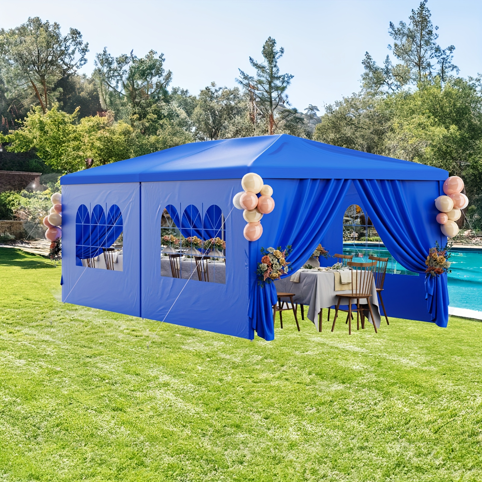 Heavy-Duty Waterproof Outdoor Canopy Tent with Removable Sidewalls - Party Tent, Zipper Closure, Ideal for Weddings, BBQs, Patio, Beach Events - Easy Setup & Storage, Party Tents for Outdoor, Event Shelter, Festive Lighting, Sturdy Rope Support