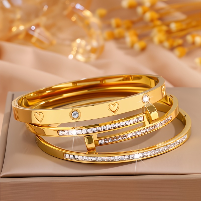 3pcs Waterproof Stainless Steel Bangle Bracelet Set, Unisex