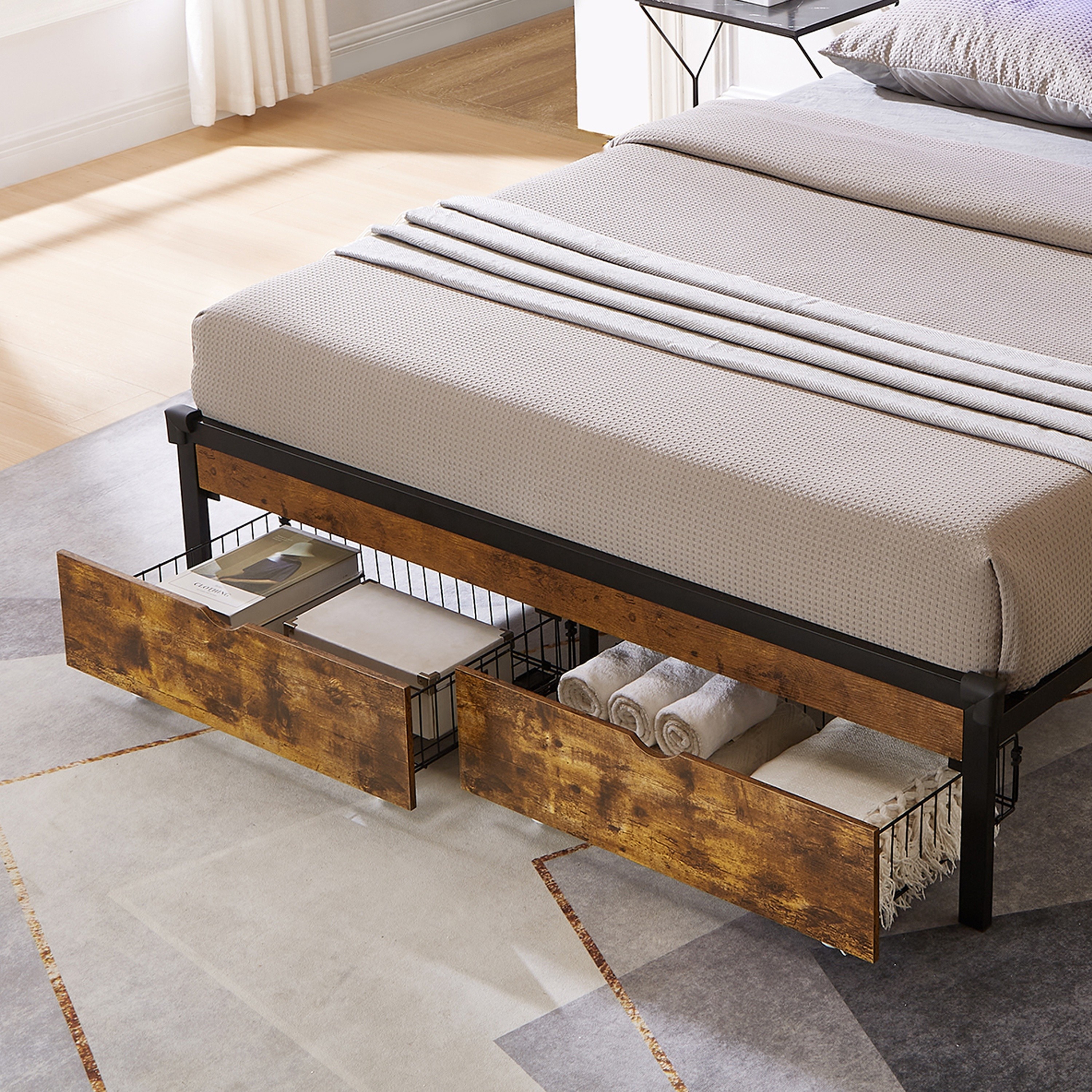 

Brown Double Drawer Storage Shelves Under The Bed