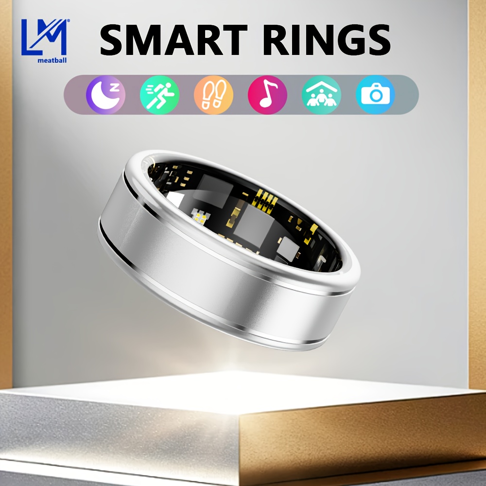 Ultra-thin Smart Ring with 10-day Battery Life | Fitness Tracker with Sleep Monitoring, Over 100 Exercise Modes, Water Resistance, Family Care Features, Compatible with iOS and Android, Stainless Steel, Magnetic Charging, LITTLE MEATBALL
