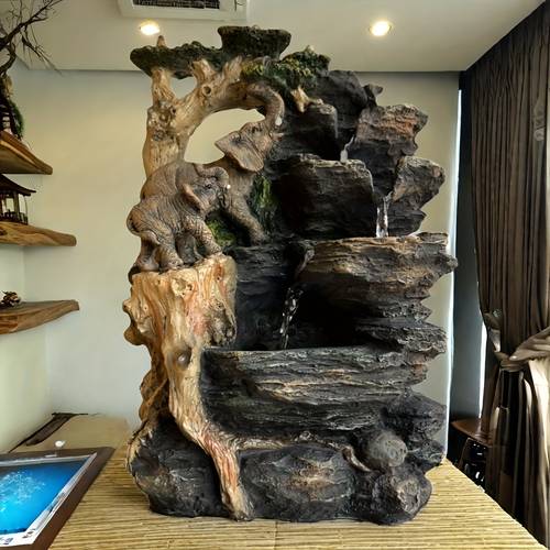 item picture 1pc realistic resin elephant fountain waterfall multi tiered artificial water feature with soothing desktop outdoor miniature elephant habitat for home office meditation spaces low maintenance