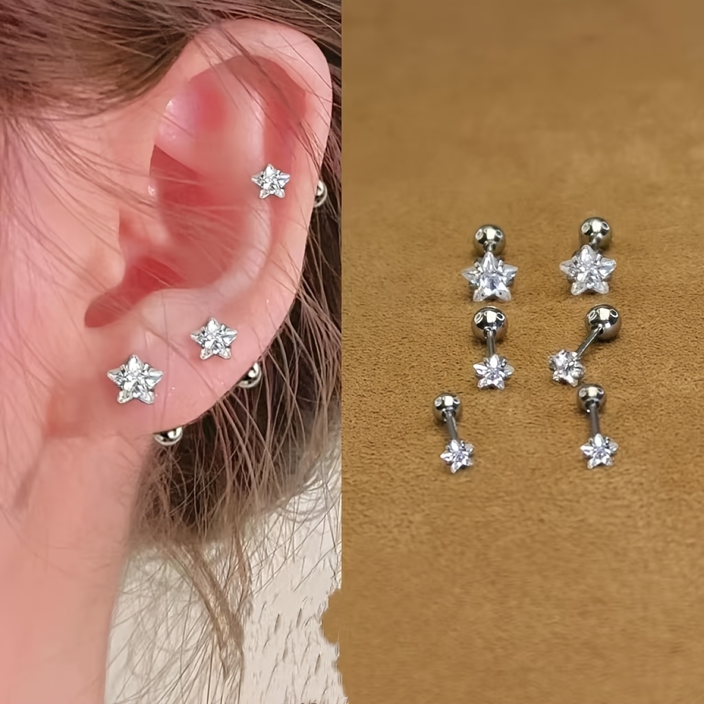 a set of three pairs of earrings   shaped super sparkly elegant and   with a threaded structure to prevent falling off suitable for bathing and sleeping without needing to remove them   everyday wear and multiple e Product details 0