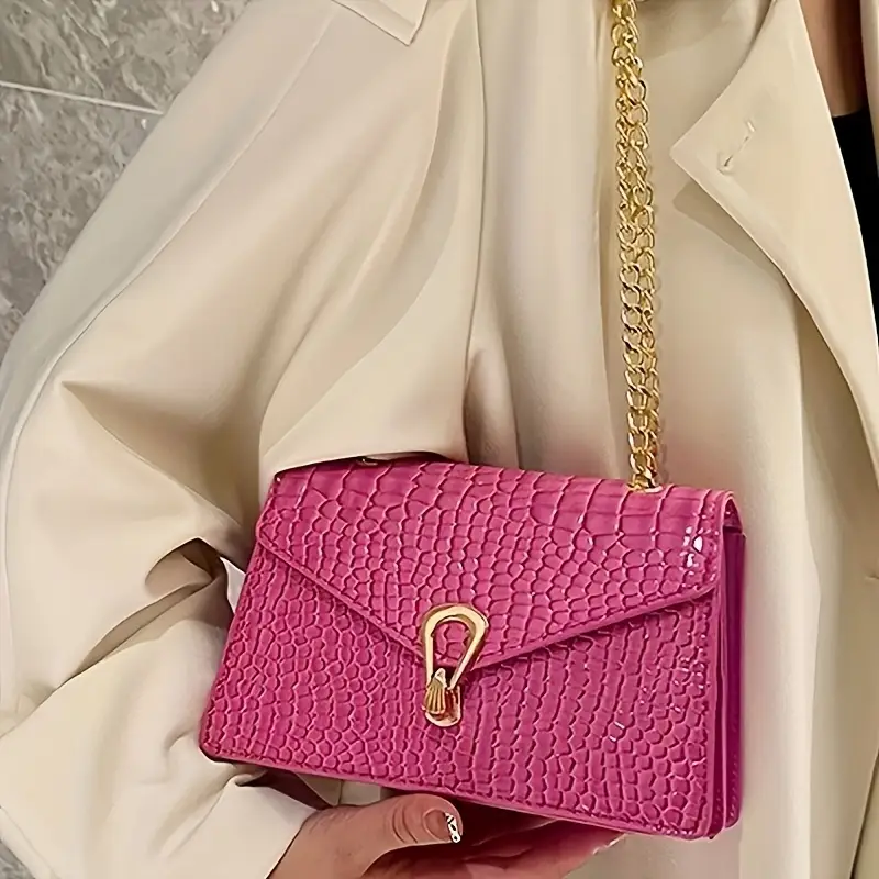 elegant crocodile pattern crossbody bag with clasp in white black rose red green luxurious polyester lined handbag for women evening handbag elegant handbag glossy details 8