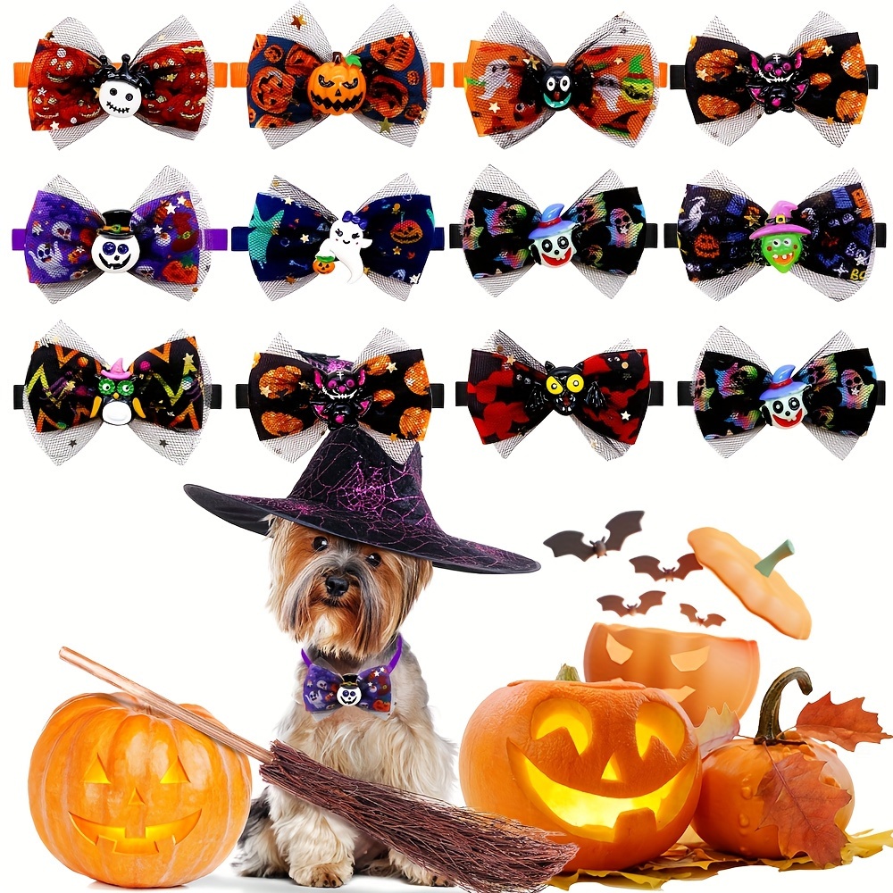 

10pcs Assorted Pet Bow Ties With Motifs - Fashionable Mesh Accessories For Dogs & Cats, Perfect For Grooming And Decoration