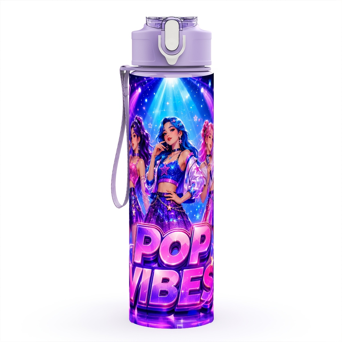 TEMU 1pc Troupe Sports Water Bottle, 25oz Plastic, Travel Friendly, Straw Cup With Leak-resistant Lid, One-hand Operation, Carry Loop, For Pool
