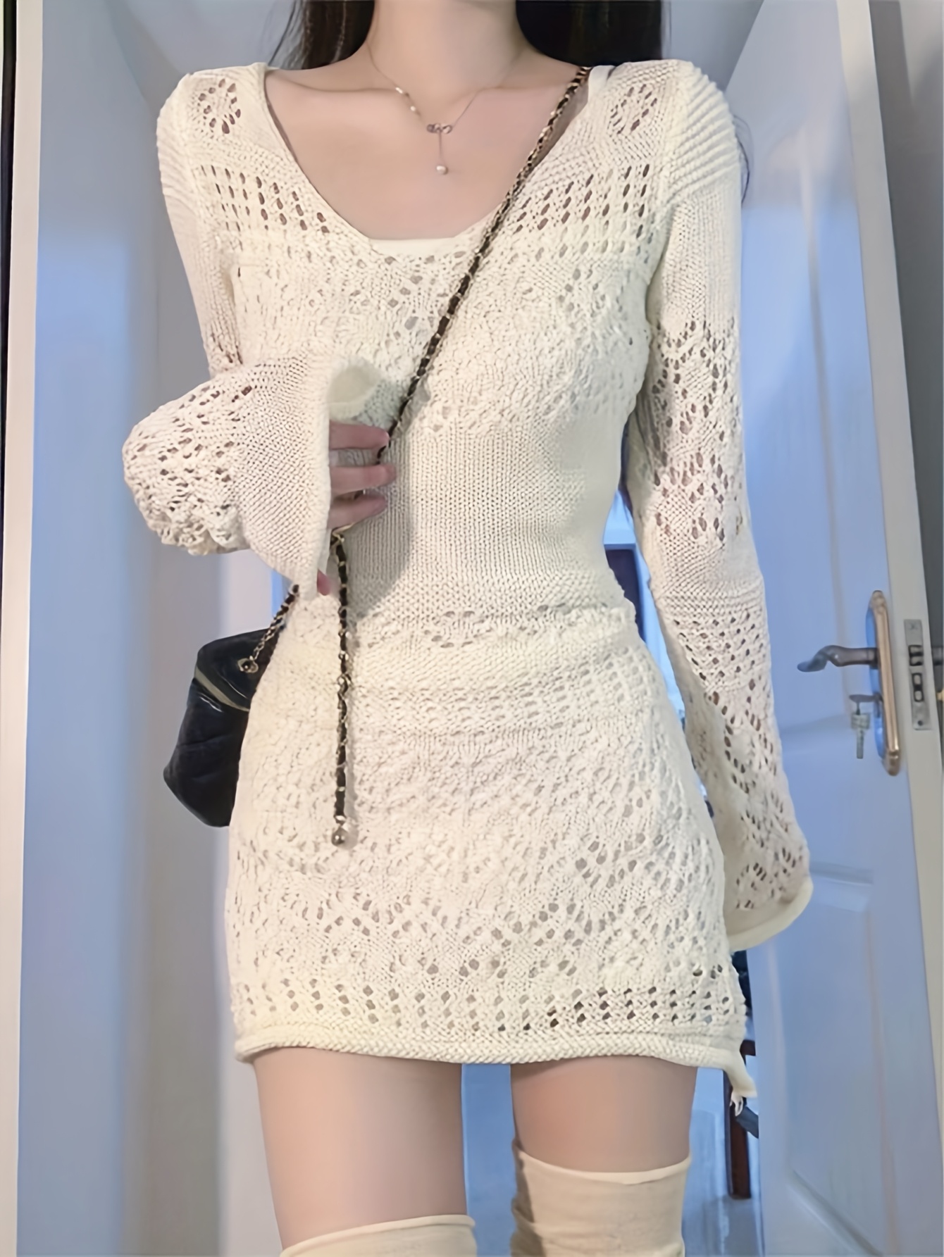 women's sweater slit knitted sweater fashionable long knitted dress ripped  long dress | High-quality & Affordable | Temu
