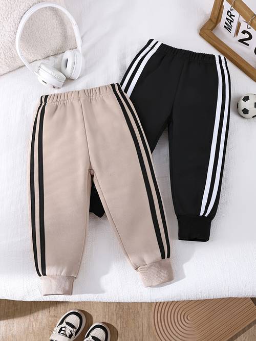 ensemble 2 pièces, pantalons de cheville rayés pour garçons et filles, pantalons de sport décontractés pour bébés et tout- , pantalons de jeu pour course air, exercice et marche, pantalons de survêtement confortables et faciles à enfiler avec taille élastique, pantalons rayés contrastés , pour lextérieur