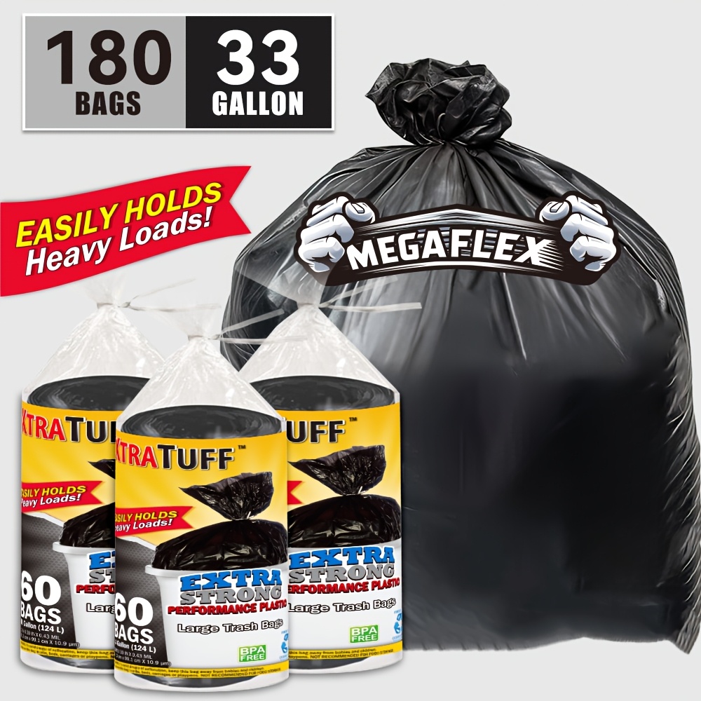TEMU 180 Bags 33 Gallon 60 Bags/roll Disposable Large Tear Resistant Trash Bags, 33 Gallon Capacity, Large Multipurpose Cleaning Supplies For