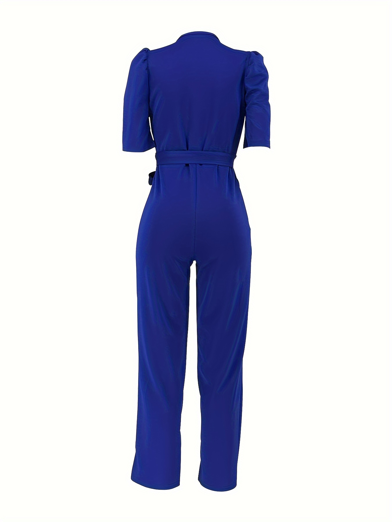 Women's Summer V-Neck Jumpsuit Adjustable Tie Waist Short Sleeve Solid  Color Casual Vacation Outfit, Machine Washable Resort Wear, Ladies Summer  Out