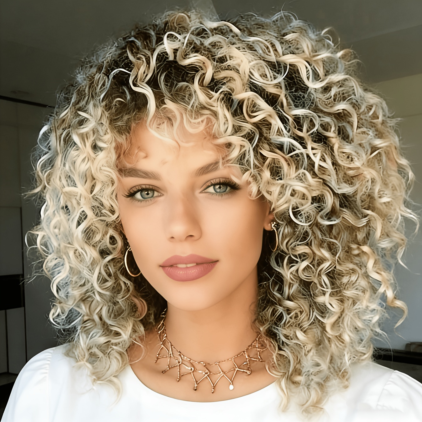 TEMU Pelucas Afro Rizadas Rubias, Peluca Sintética Ombre Afro de 70 para Mujer, Pelucas Rizadas Kinky Resistentes al