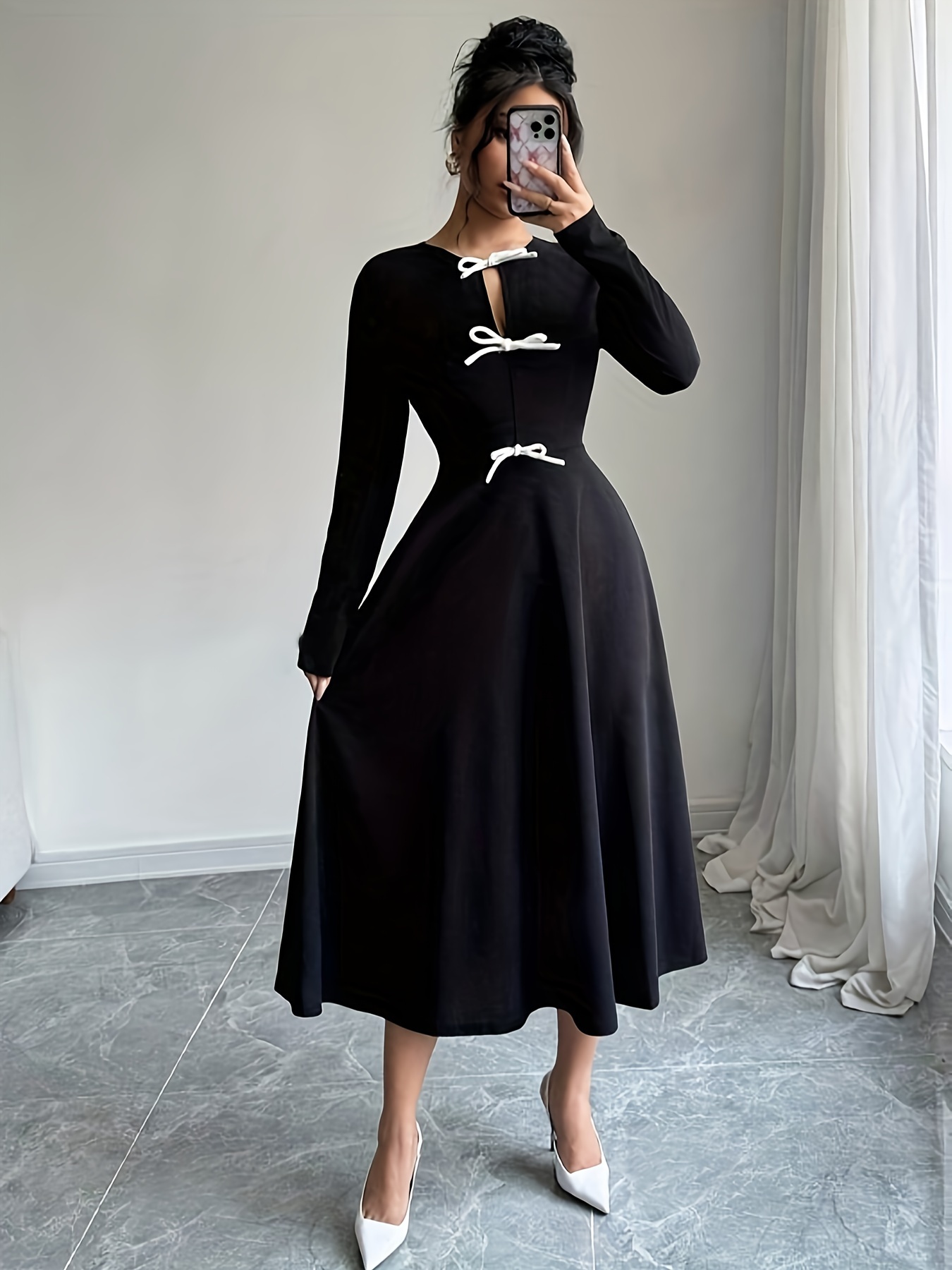 1pc elegant polyester long sleeve dress women fall winter - Temu