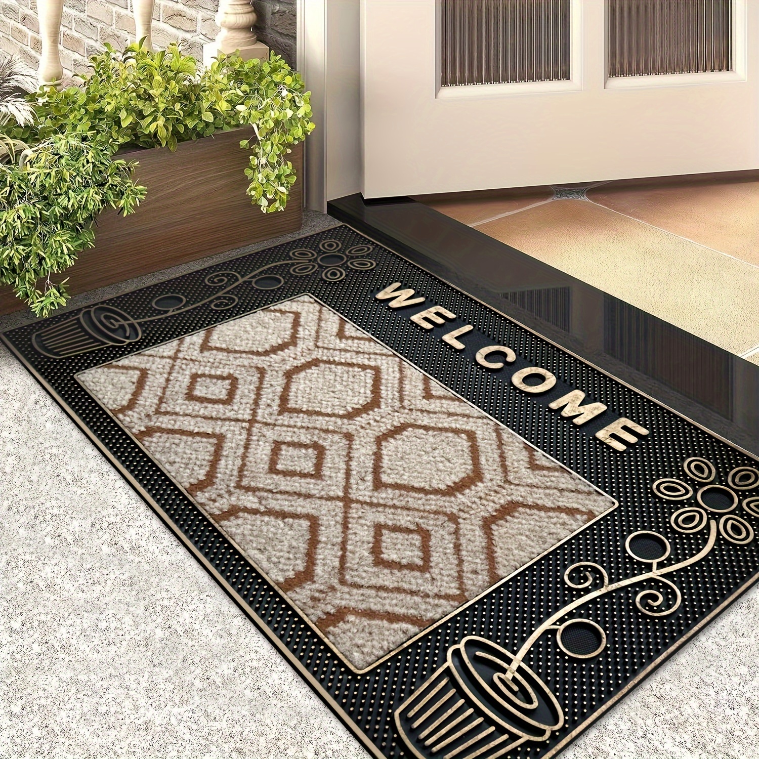 

hand-washable" 1pc Water-absorbent & Mud-resistant Outdoor Mat - Slip-proof, Multi-functional Pvc Blend Polyester For Patio And Yard Decor, 40cm X 70cm