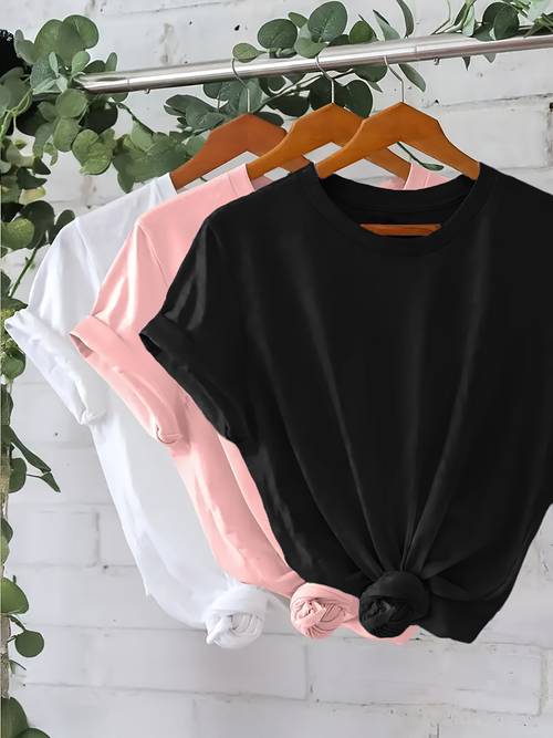 set of 3 womens stretchy casual t shirts