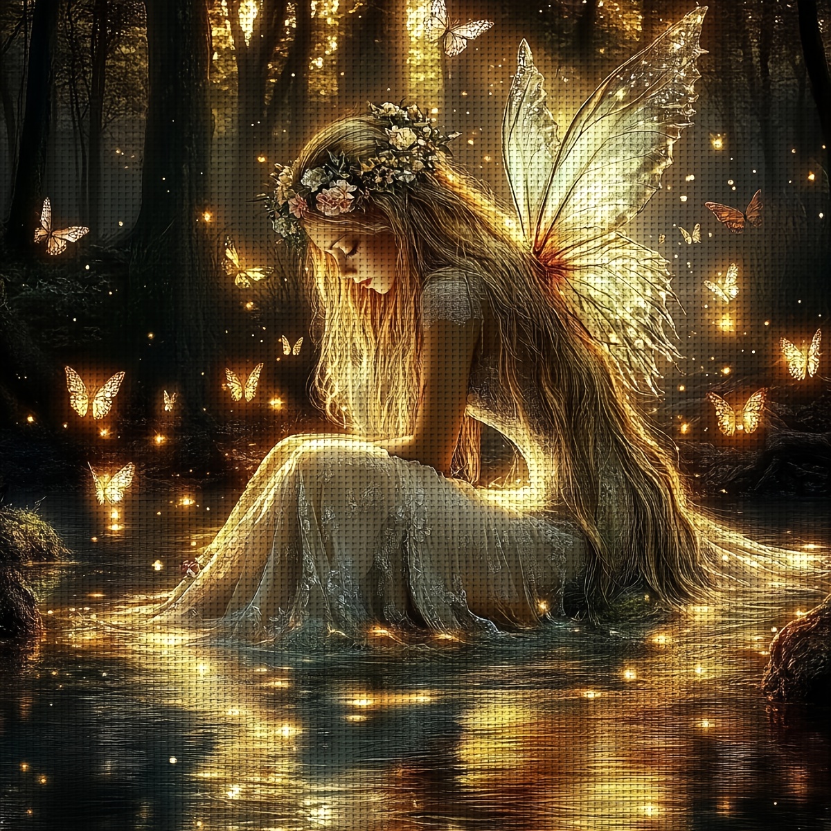 TEMU Jozysh, 1pc, 40x40cm/15.7x15.7inch, Cross Stitch Kit, Embroidery Crafts Set, Forest Elf, Patterned Printed Cross Stitch Kit, Random Thread Board