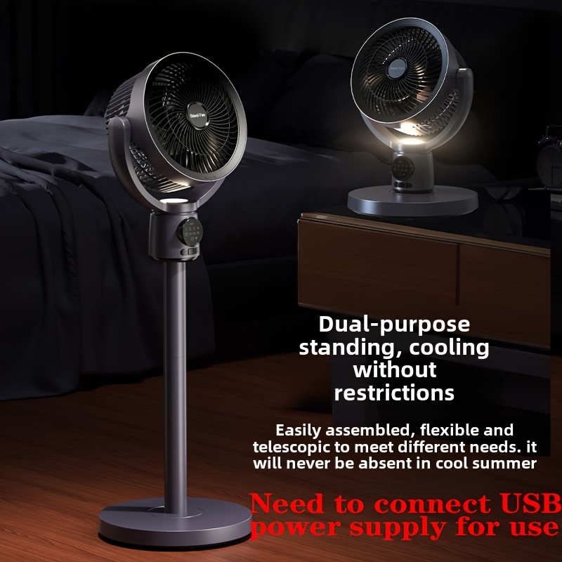 A -Powered Air Circulation Fan with 5 Speed Settings, 3 Timer Options, Adjustable Height, Automatic Oscillation, And Manual Vertical Adjustment, Powered by TYPE-C