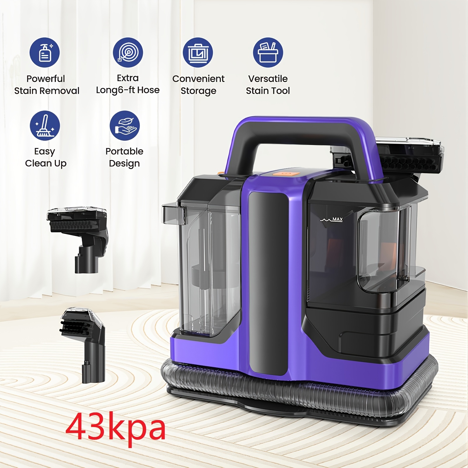 TEMU Portable Carpet And Upholstery Cleaner With 2 Brushes And Remover Formula Spot And Stain For Pets, Stairs, Sofa Carpets, Upholstery, Car Seats