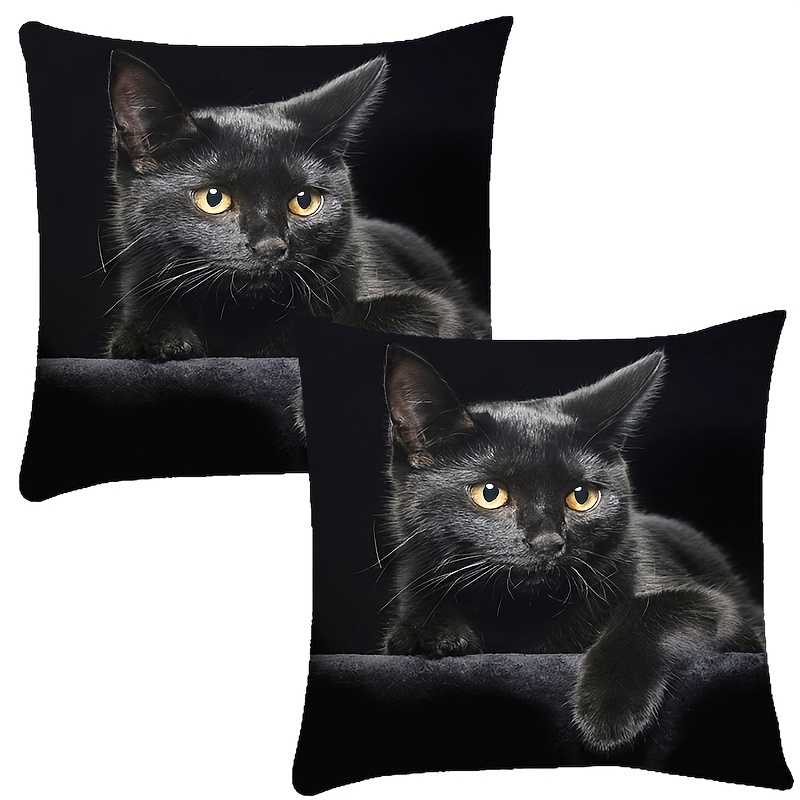 

2pcs Black Cat Print Pillowcases - Cat Lovers, Ideal For Bedroom, Living Room & Car Decor (pillow Inserts Not Included), Picture, Sofa Decoration