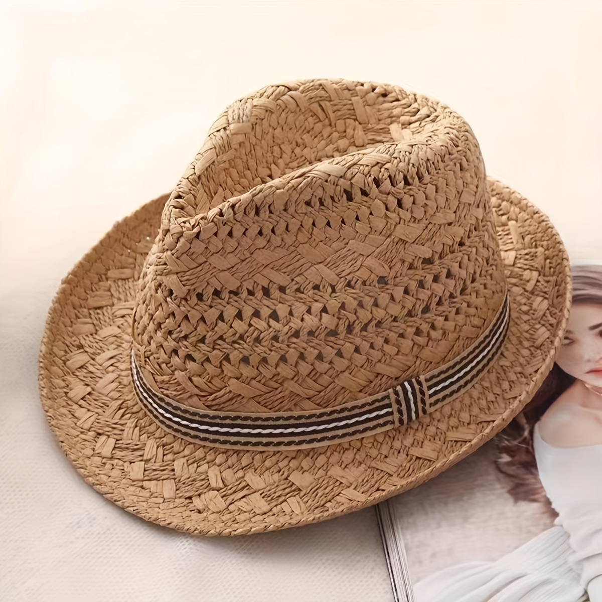 Mesh Breathable Panama Hats Solid Color unisex Straw Hat Classic Outdoor Sun Hats for Women Men,Temu