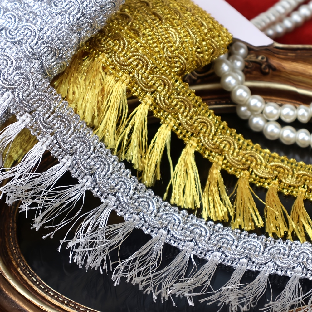 

Bullion Tassel Trim Lace Trim Ribbon Knitting Tassel Metallic Braided Edging Trimming For Sewing Crafts Curtain Embellishments(golden/silvery)