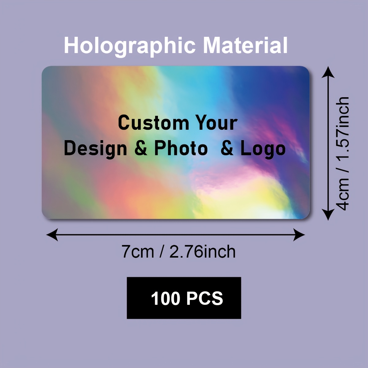 TEMU 100pcs 2*5cm 3*5cm 3*6cm 4*6cm Custom Holographic Rectangle Stickers For Business Logo, Personalized Design Labels With Custom Text Name Image