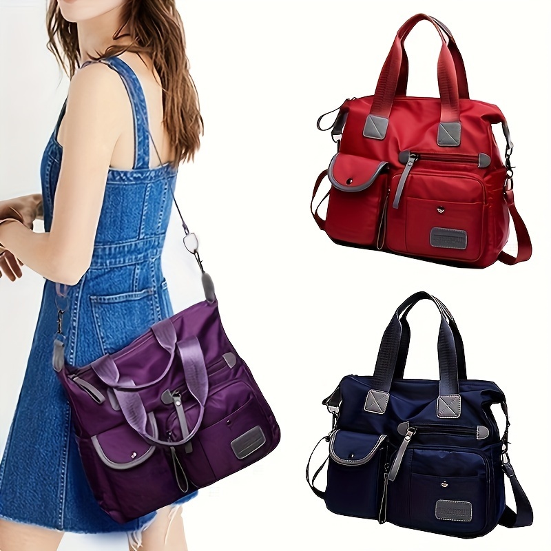 

Sac à bandoulière étanche en nylon avec fermeture éclair, doublure en polyester, sangle ajustable - Grande , couleur unie, sac à main pour tous