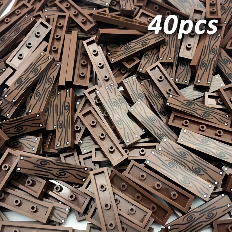 Image of Set Of 40 Moc Scene Toys That Work With 2431 Small Particle Building Blocks, Featuring 1x4 Flat Wooden Boards With Nail Print Designs For Projects.