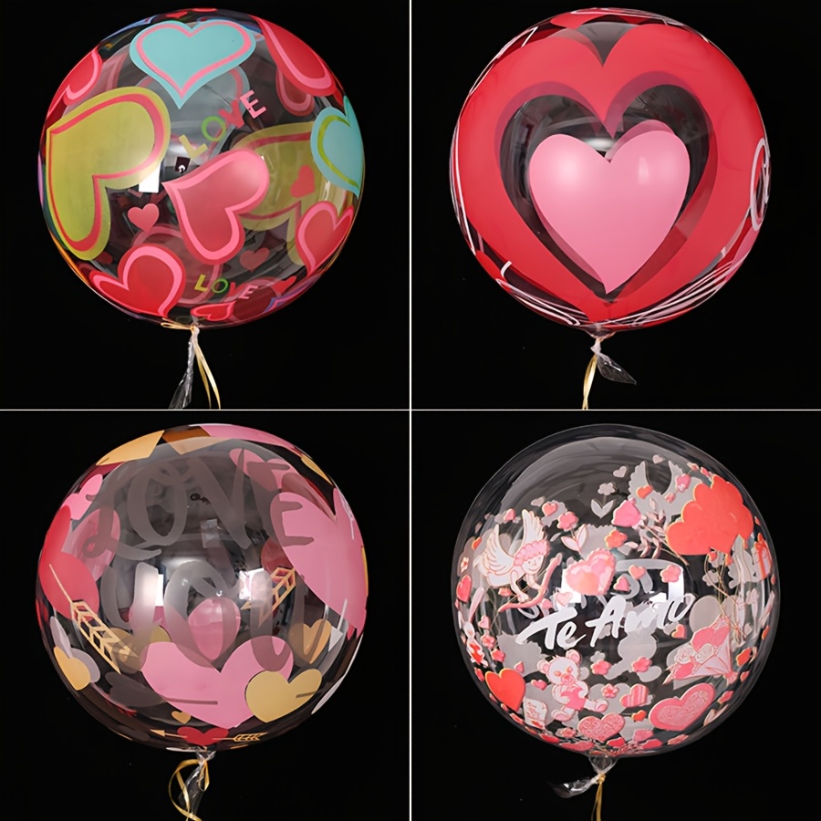 

Set Of 4 Heart-patterned Transparent Bubble Balloons For , 20-inch Round Festive Party Decoration Balloons, 4d Balloons, Suitable For Birthday Party And Wedding Decor.