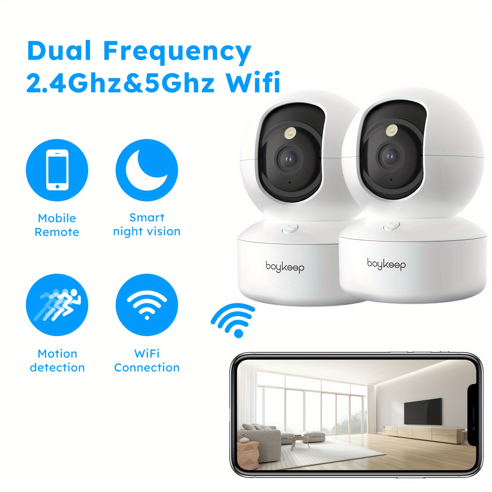 

2 Pcs, Boykeep 5g/2.4ghz , 2khigh- , For Babies And , 360° , , Calls, Sd , K30