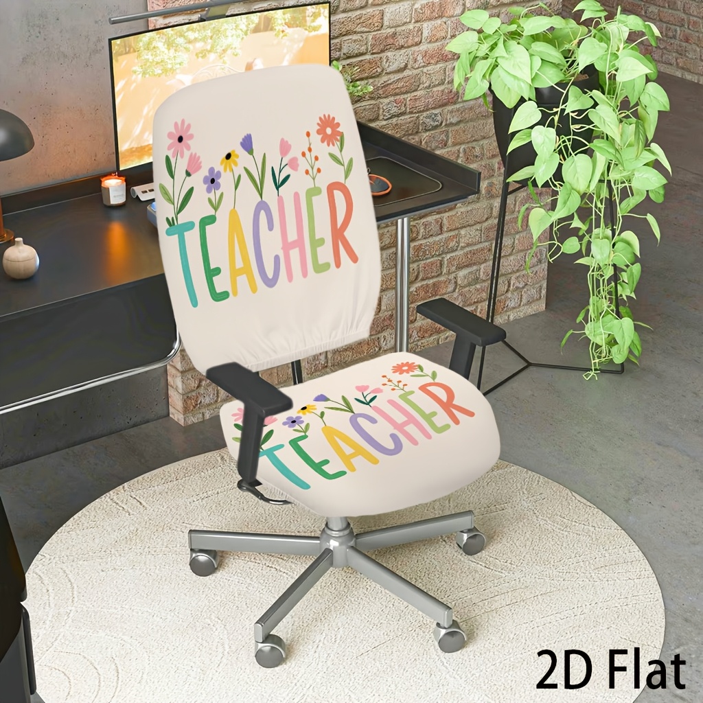 TEMU Juego de 2 fundas 2D para silla de oficina, estilo de dibujos animados, coloridas decoradas con flores, protector para silla gaming, fundas