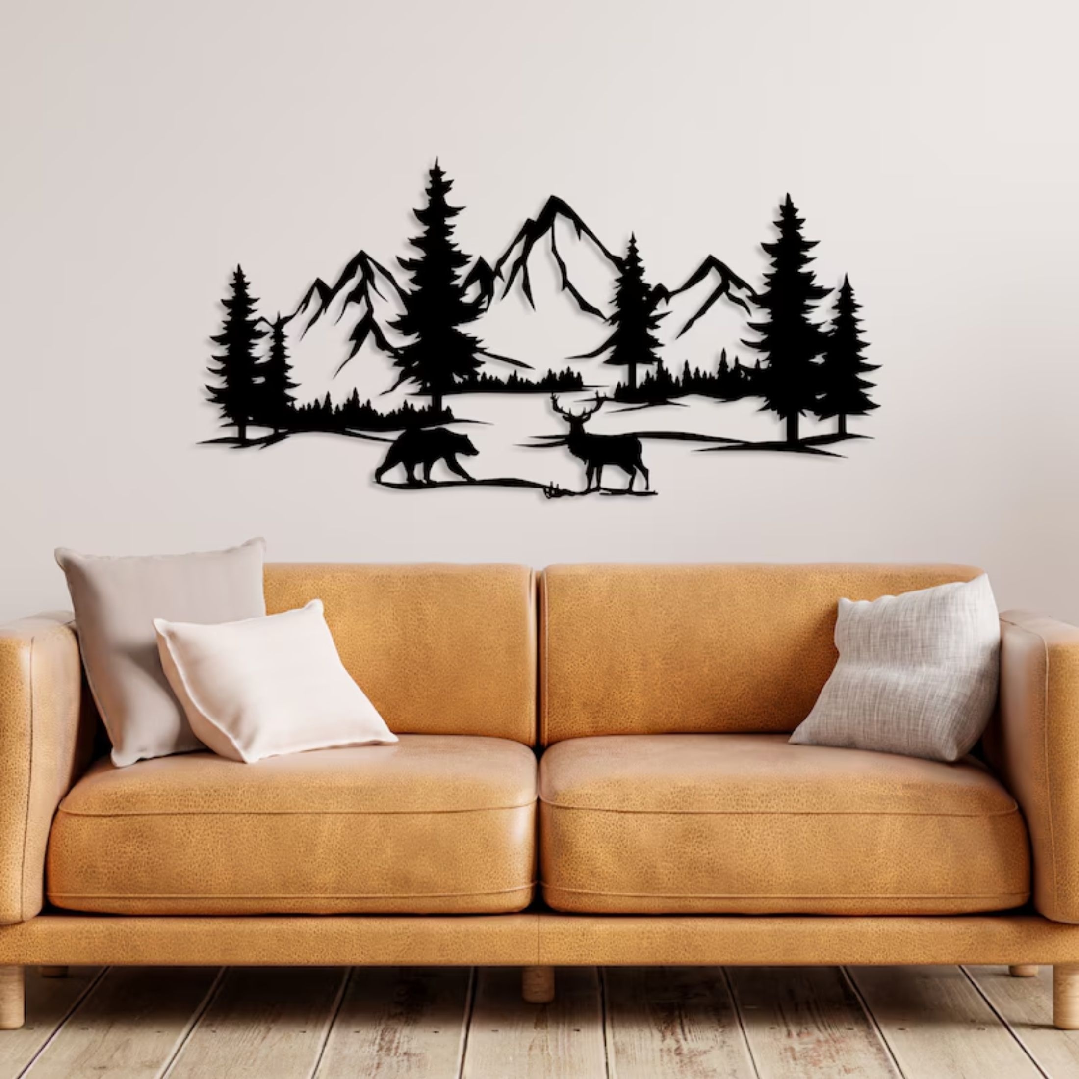 

Rustic Metal Wall Art - Mountain & Scene, Oversized Farmhouse Decor, Perfect Gift For Nature Enthusiasts, Pine Trees & Outdoor Signs, Ideal For Fireplace