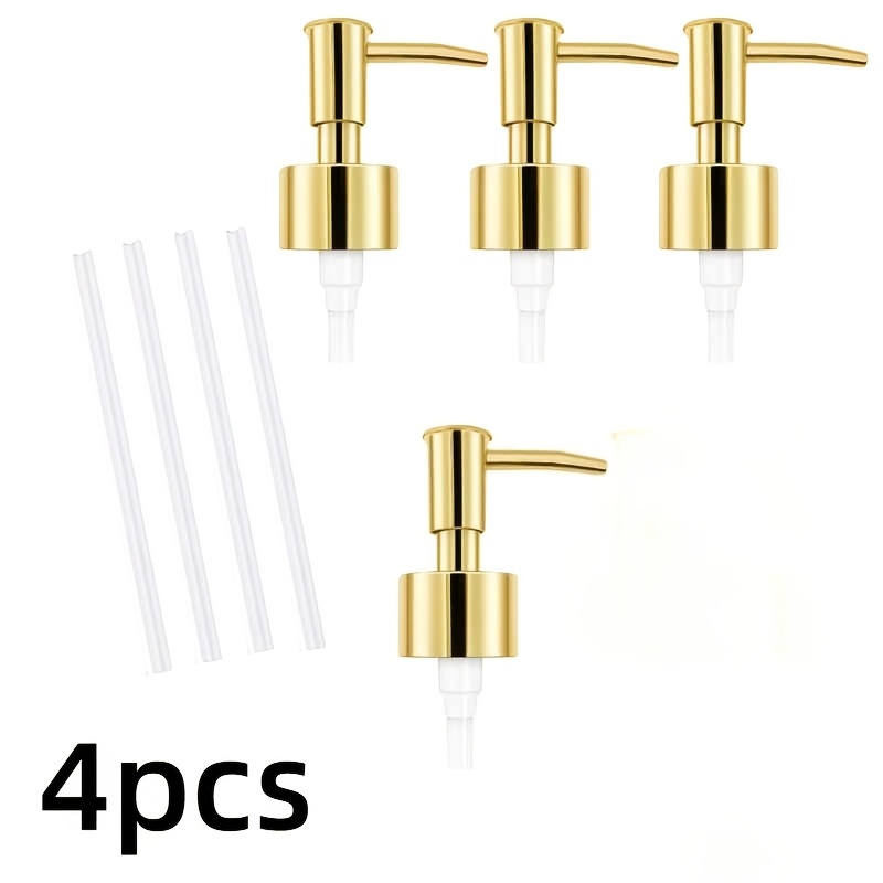 E-shop 4er-Pack Goldene Seifenspender-Pumpe Ersatz – Langlebige Kunststoff-Handpumpe für Lotion & Regular Glasflaschen, Standard 28/400 Halsgröße, Kein