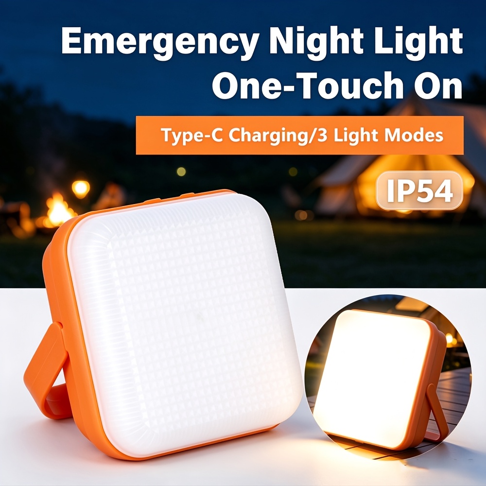 TEMU Lampe de camping LED portable, veilleuse d' rechargeable par USB, lampe de tente avec crochet, 3 d'éclairage, lampe de poche EDC pour les pannes