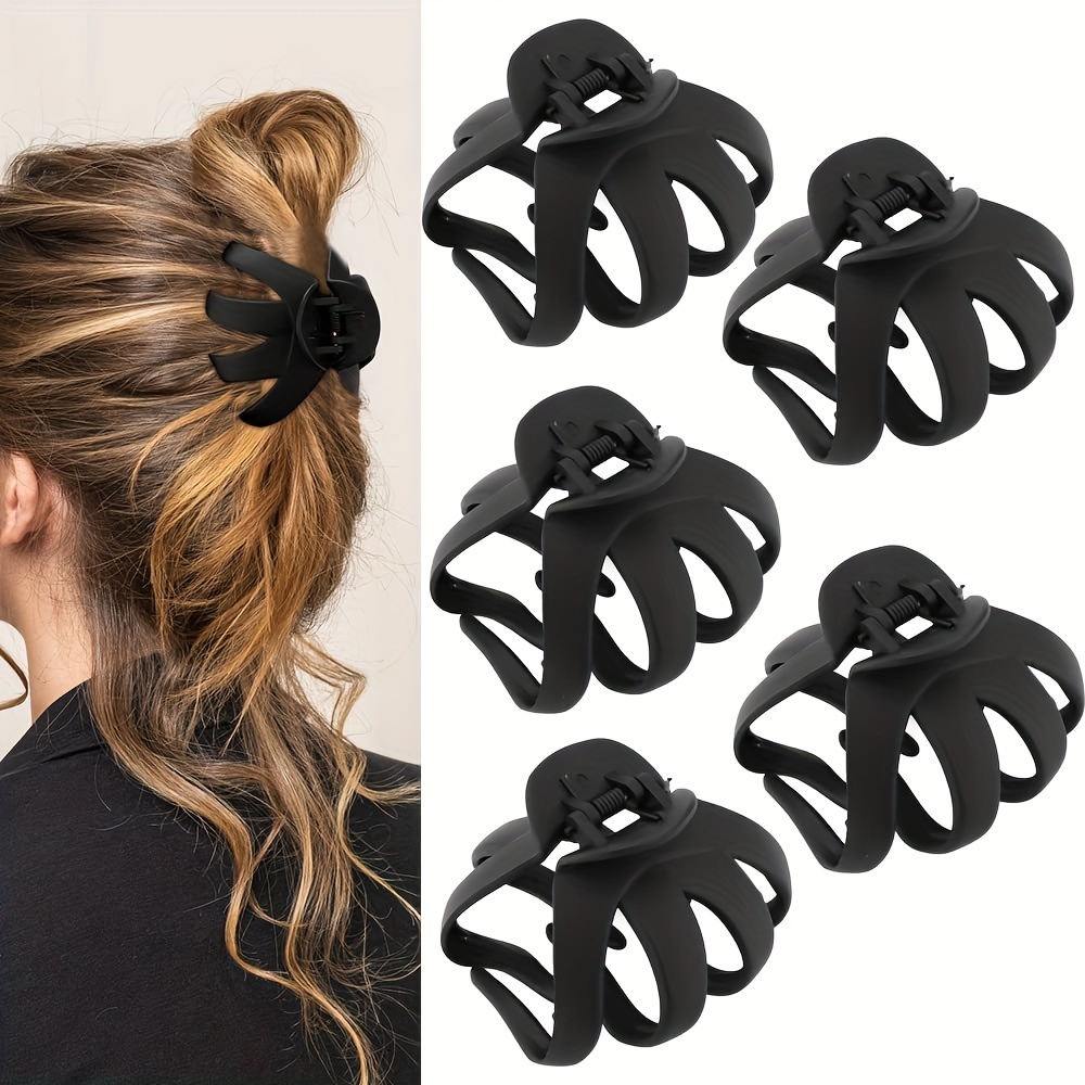 

5pcs Black Matte Octopus Hair Claw Clips - Bohemian Style, Medium Size, For Stylish Updos & Ponytails - Ideal Christmas Accessory For Women