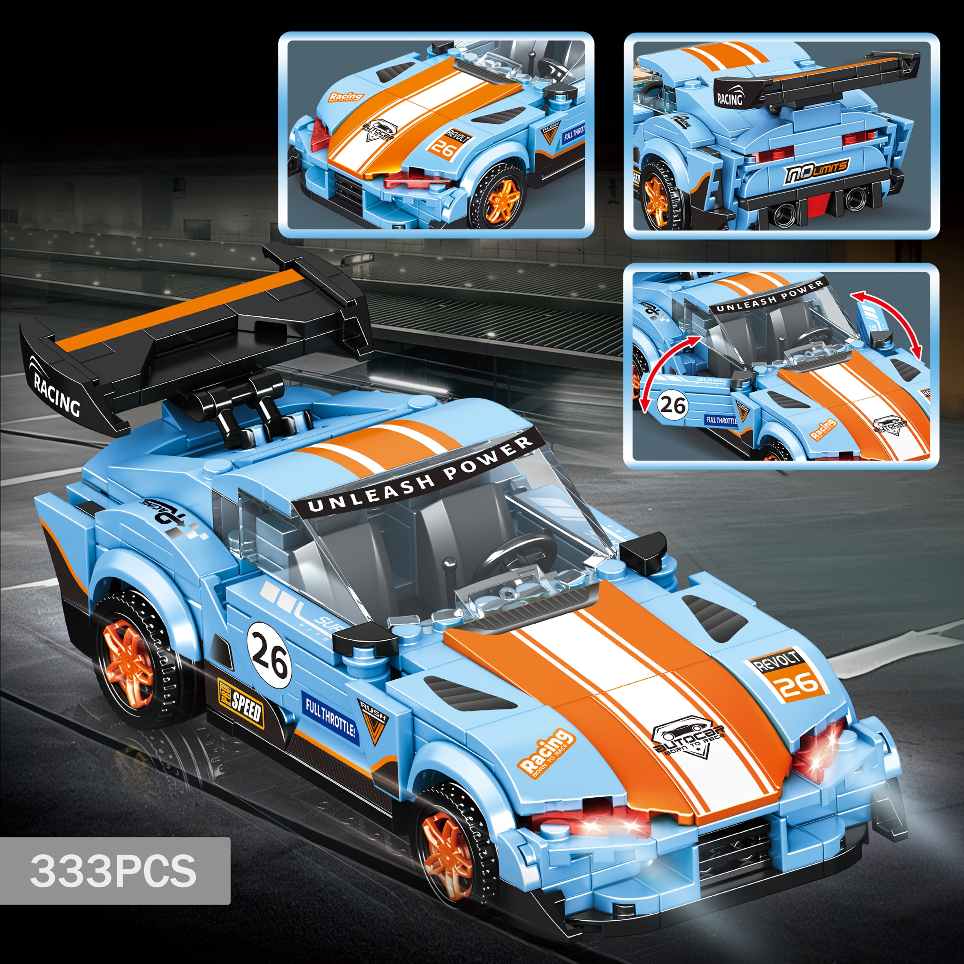 Blue Car Building Blocks Set, Speed Sports Car Model