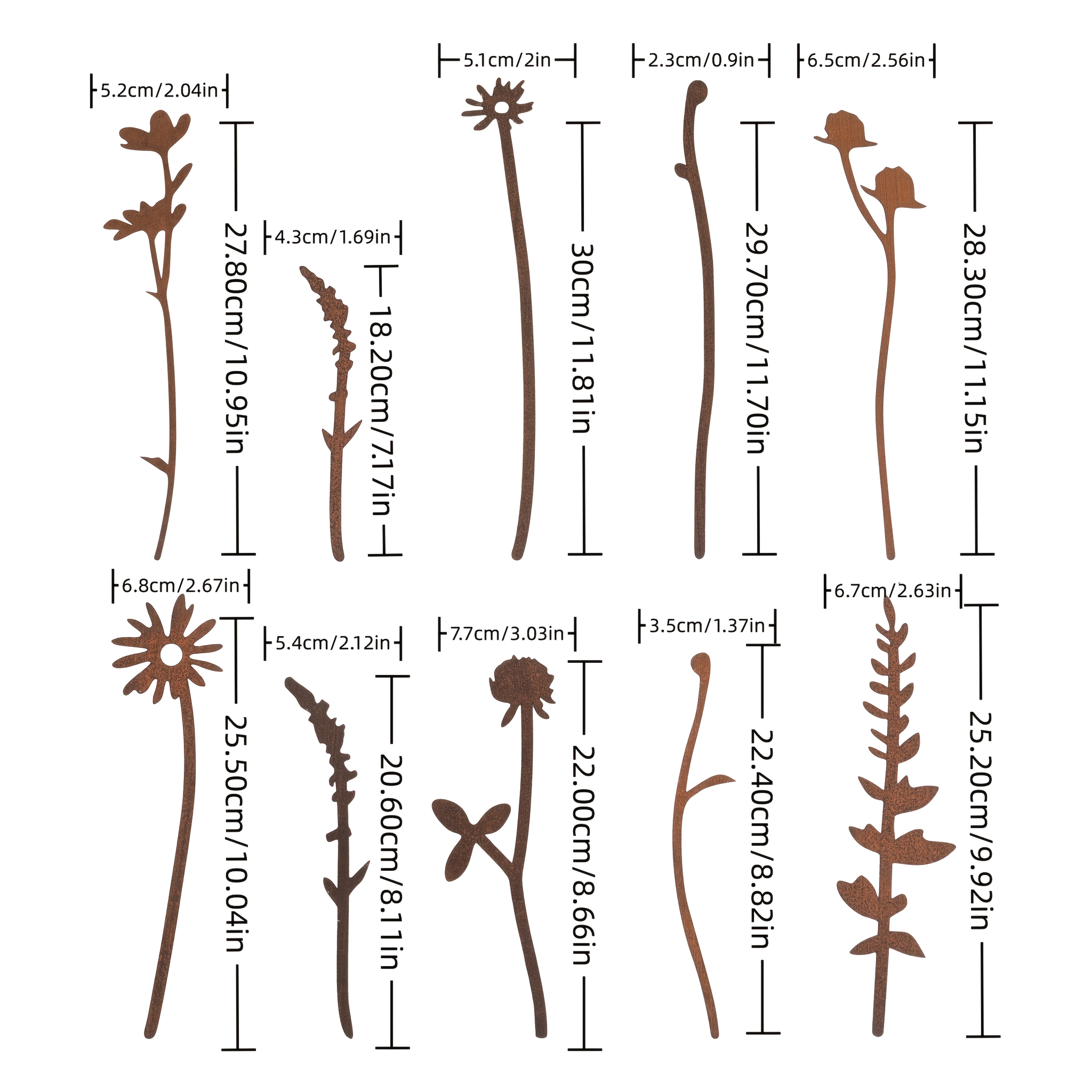 Image of 10 Rusty Metal Wild Flower Bouquets, Hanging Garden Art Brackets, No Electricity, Suitable For Outdoor Holiday Decoration, Suitable For Christmas And Weddings.