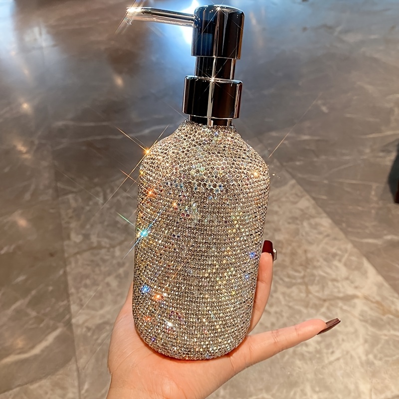 

Luxury Rhinestone Embellished Freestanding Dispenser Set For Shampoo, Conditioner, And Body Wash - Sparkling Plastic Press Pump Containers, No Electricity Needed