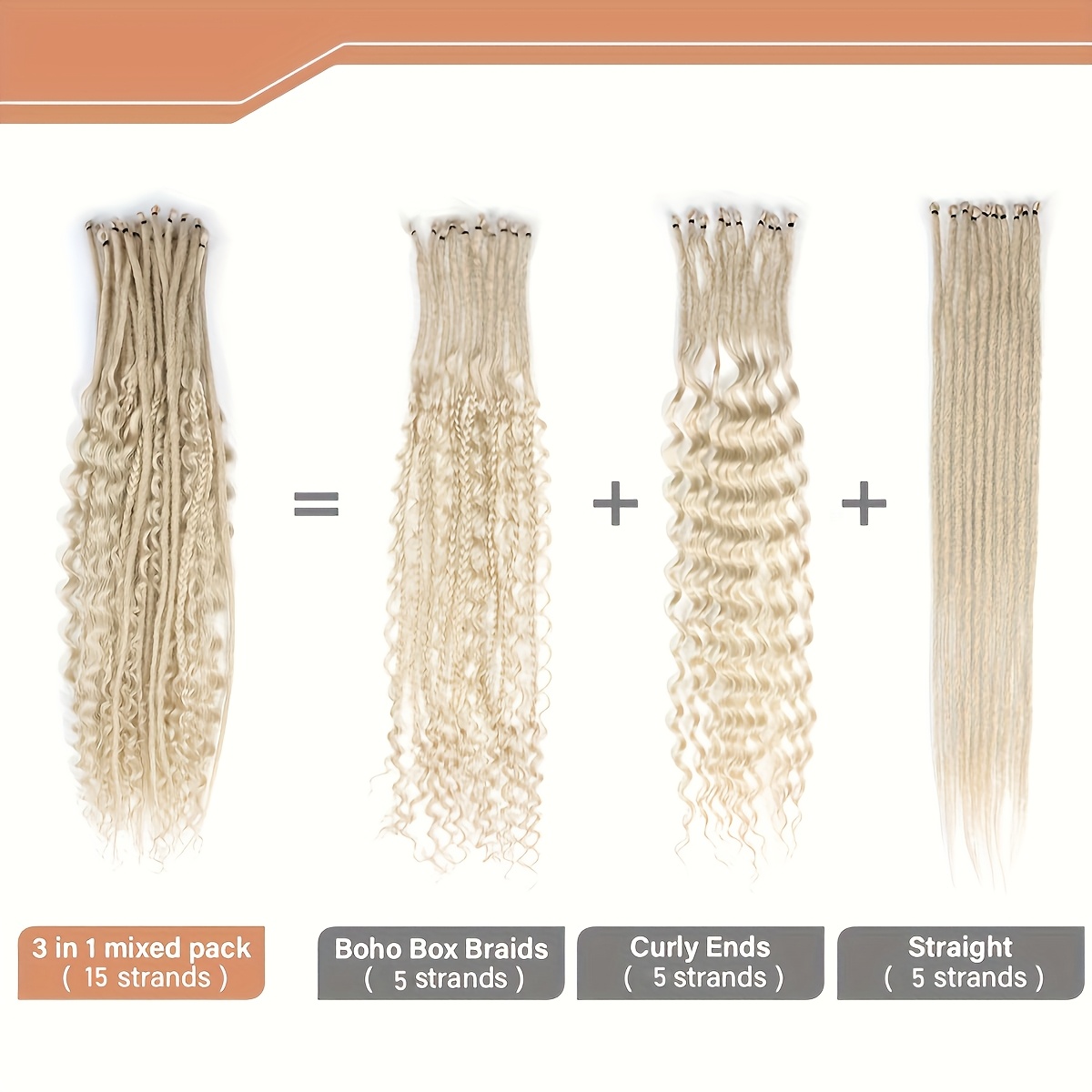 E-shop 24 Zoll, Gemischtes Set Drei-in-Eins, (Dreadlocks + Dreadlocks Lockige + Dreadlocks Lockige Konkubine) 5+5+5=15 Set, Bohemian Style Dreadlocks