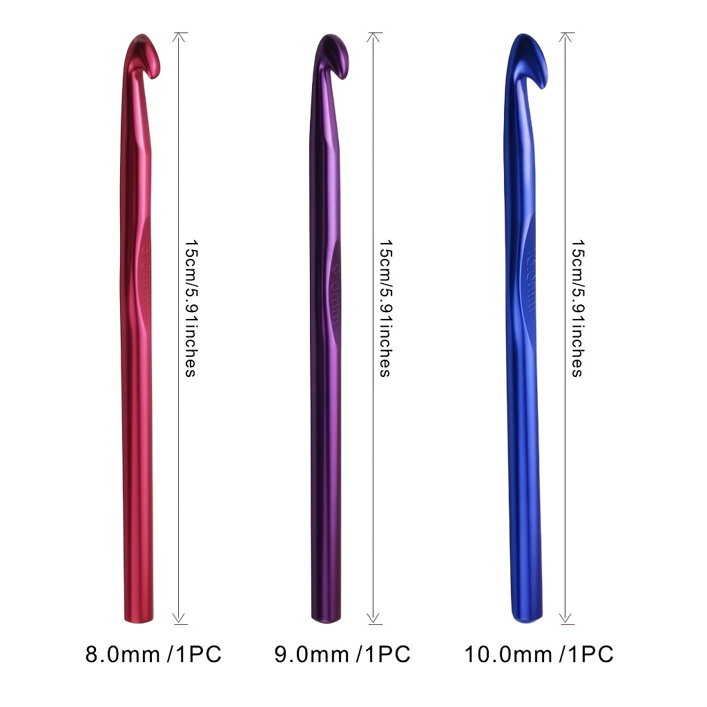 TEMU 3pcs Large Extended Non-slip Aluminum Crochet Hook Set 8/9/10mm, Extended Chunky Yarn Knitting Tools, Handmade Blanket Bag Hat Knitting Needles