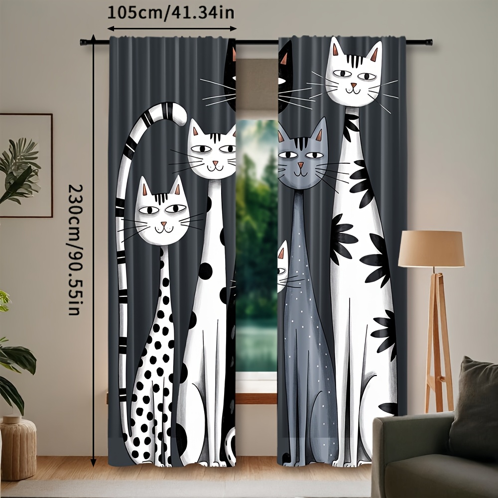 TEMU Set tende con motivo a gatto, moderni in poliestere che filtrano , stile con per bastone adatti per il soggiorno, lavabili in lavatrice, ideali