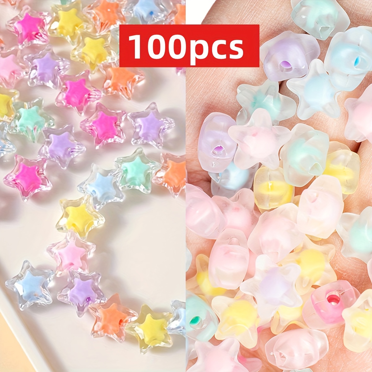 TEMU 100pcs Pastel & Vibrant Colors - Transparent Frosted Finish, For Making, Bracelets, Keychains, Hairpins, Scrapbooking - Crafting Beads For