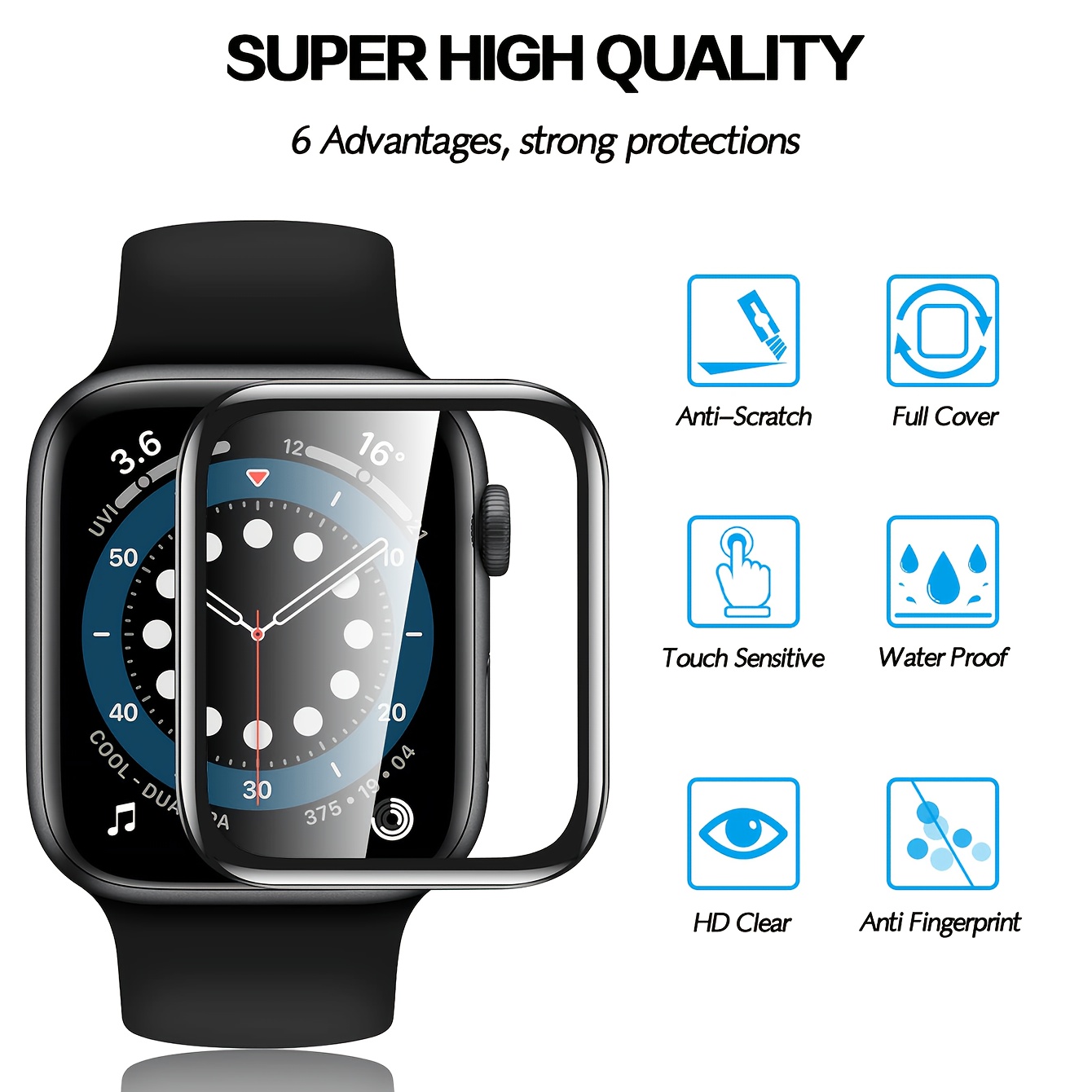 TEMU 3 pezzi Pellicola per a HD con Pellicola Composita Curva Fibra di Carbonio, Adatta per Apple Watch 38/40/41/41/42/44/45/46/49mm, Ultra3/2/1/SE,