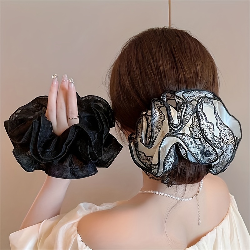 

2pcs Of Lace Color Collage Large Hair Ring Fashion Back Of Plate Hair Accessories