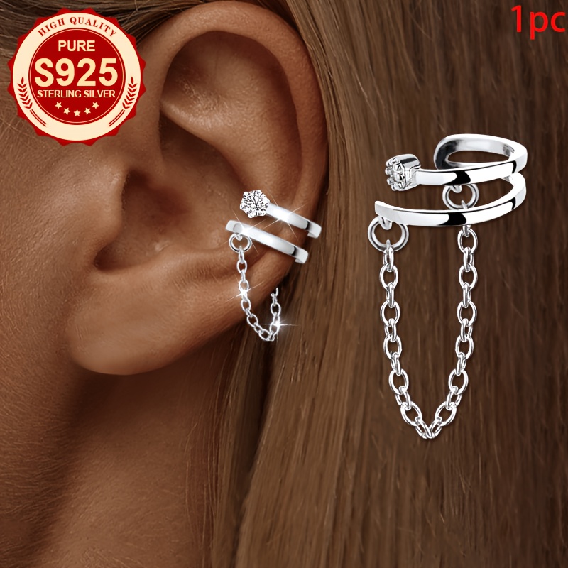Women's Polished Double-layer Chain Clip-on Earrings