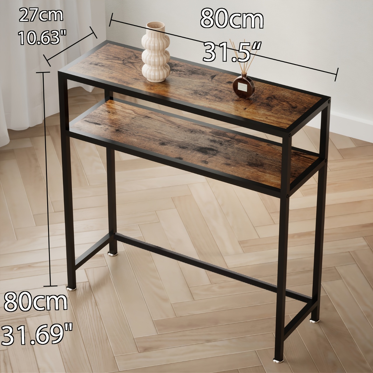 Mesa de Entrada Estrecha Jeenwur/Mesa Consola - Mesa Moderna de Ahorro de Espacio con Tapa de Madera de Pino y Estructura Robusta de Metal, Fácil Montaje, Adecuada para Pasillo, Sala de Estar, Entrada - Pequeño Soporte para TV, Mesa de Exhibición (80.01cm/80.49cm/27.0cm)