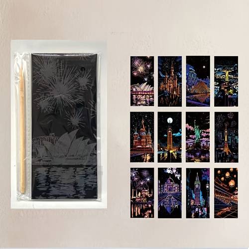 12 36pcs creative themed adult scratch art styles casual relaxation 1pc scratch tool included handmade bookmark scratching no painting experience needed school supplies art supplies and craft supplies scratch art