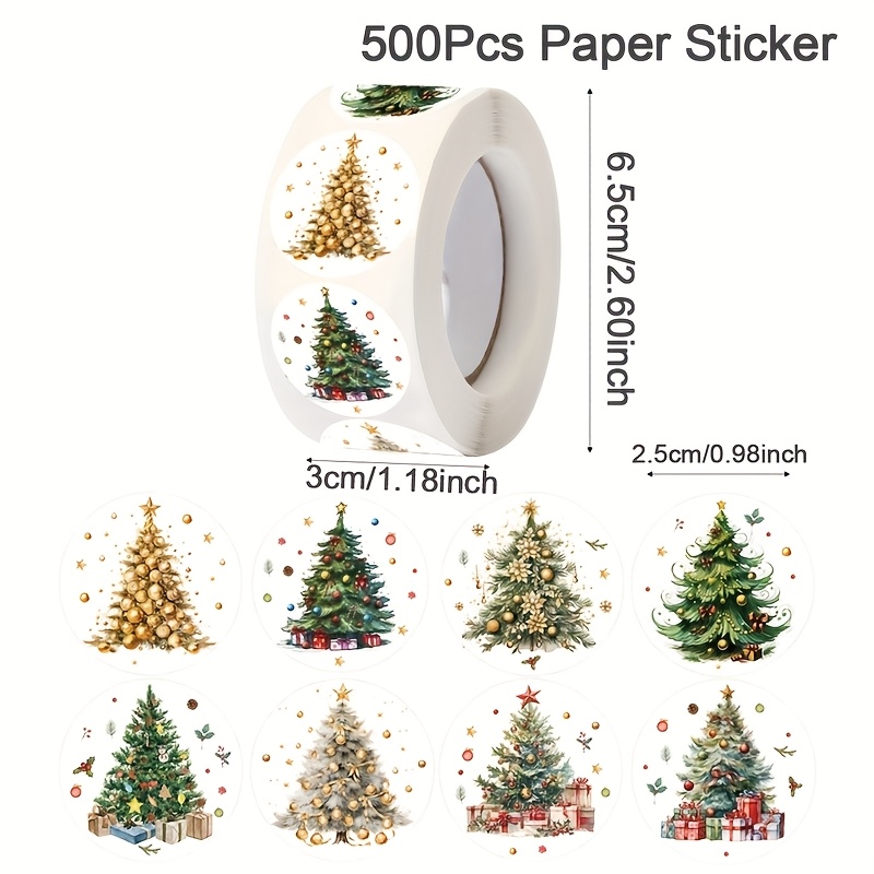 TEMU 500pcs Christmas Tree Round Stickers 8 Designs Paper Aesthetics Labels Stickers For Scrapbooking, Diary, Diy Crafts, Water Bottles, Laptop Merry