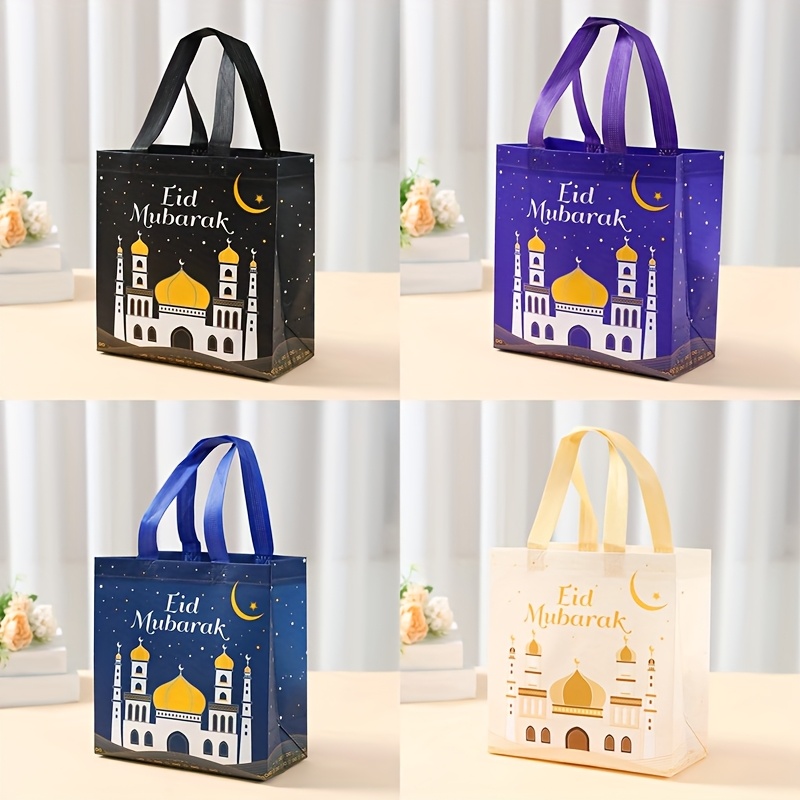 

4/12/16pcs, Sacs Cadeaux Non Tissés Eid , Sacs de Ramadan avec Design et Étoile et Poignées, Sacs Fourre-Tout Réutilisables, pour Cadeau Musulman 2025, Décoration Eid, Décorations Ramadan pour